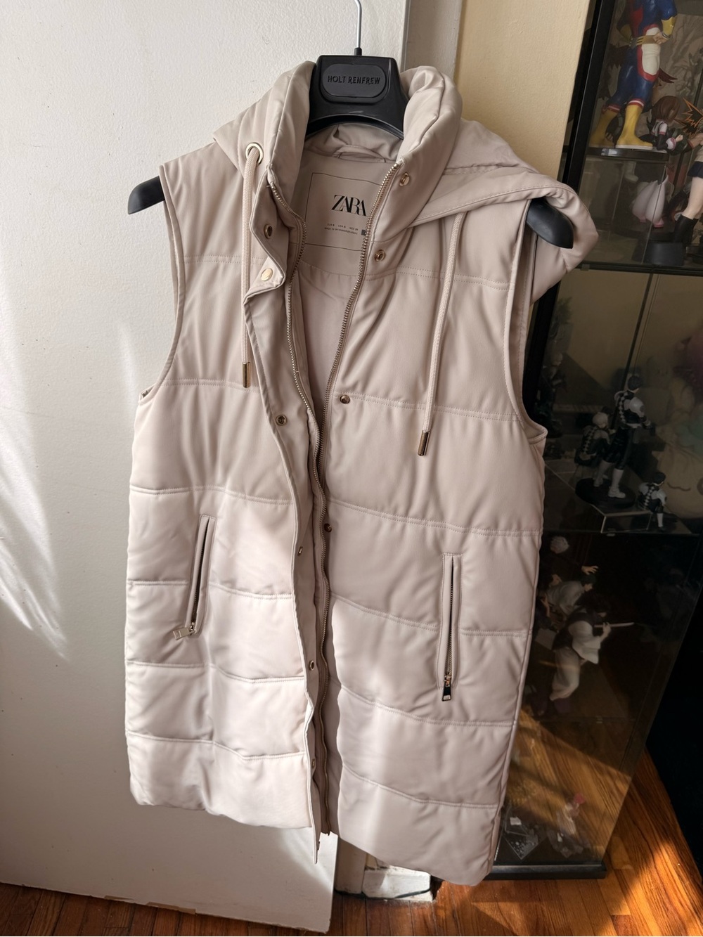 Zara Light Cream Hooded Puffer Vest
